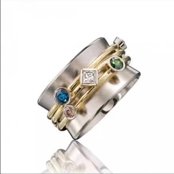 New TwoTone Four color Beautiful Zircon Party Ring - Picture 2 of 3